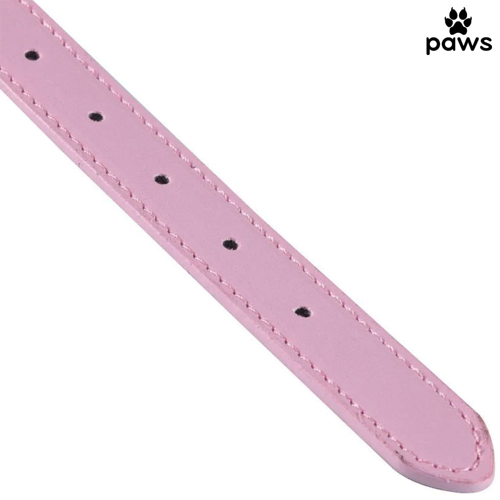 Coleira Couro Rosa