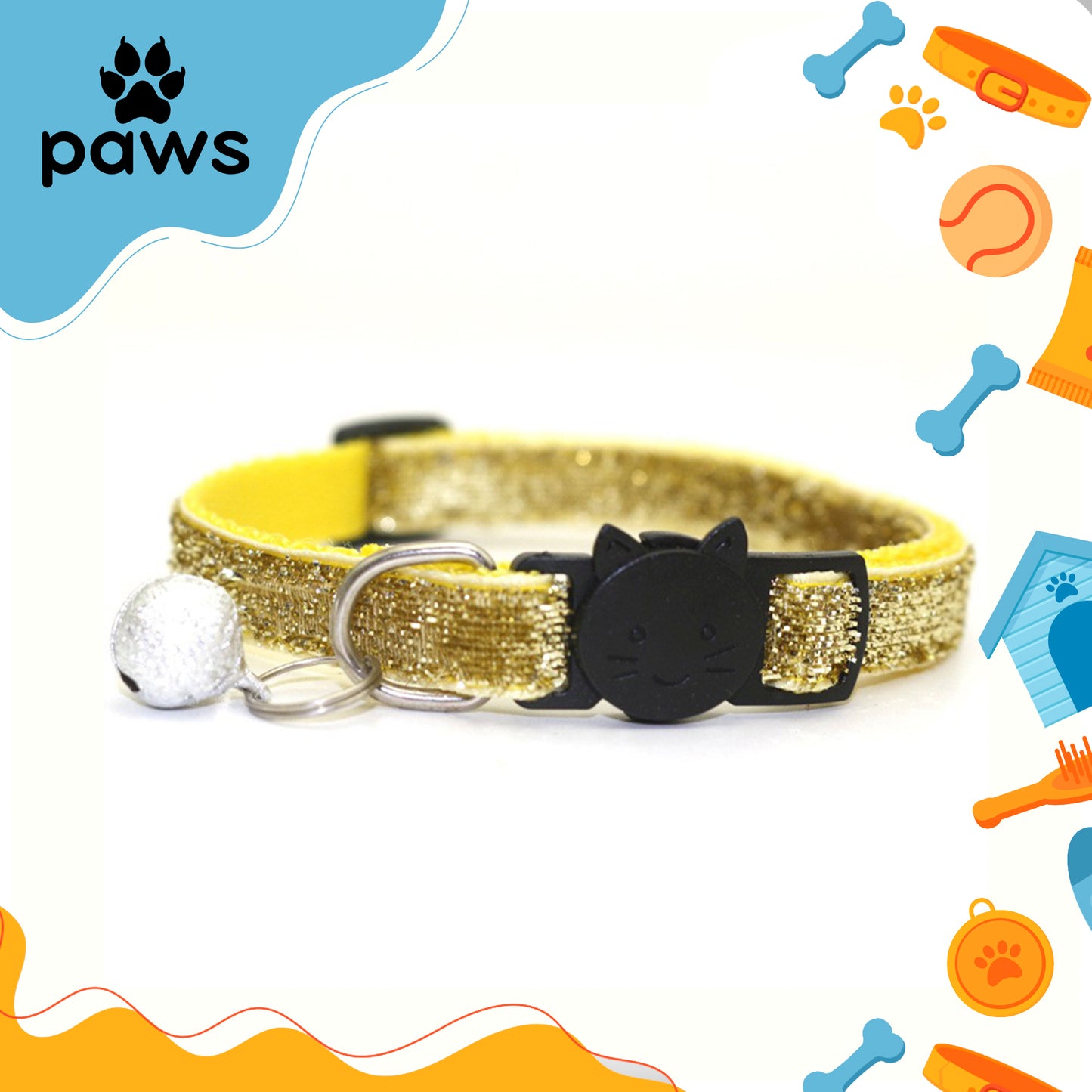 Coleira Glitter Gatos Amarelo P