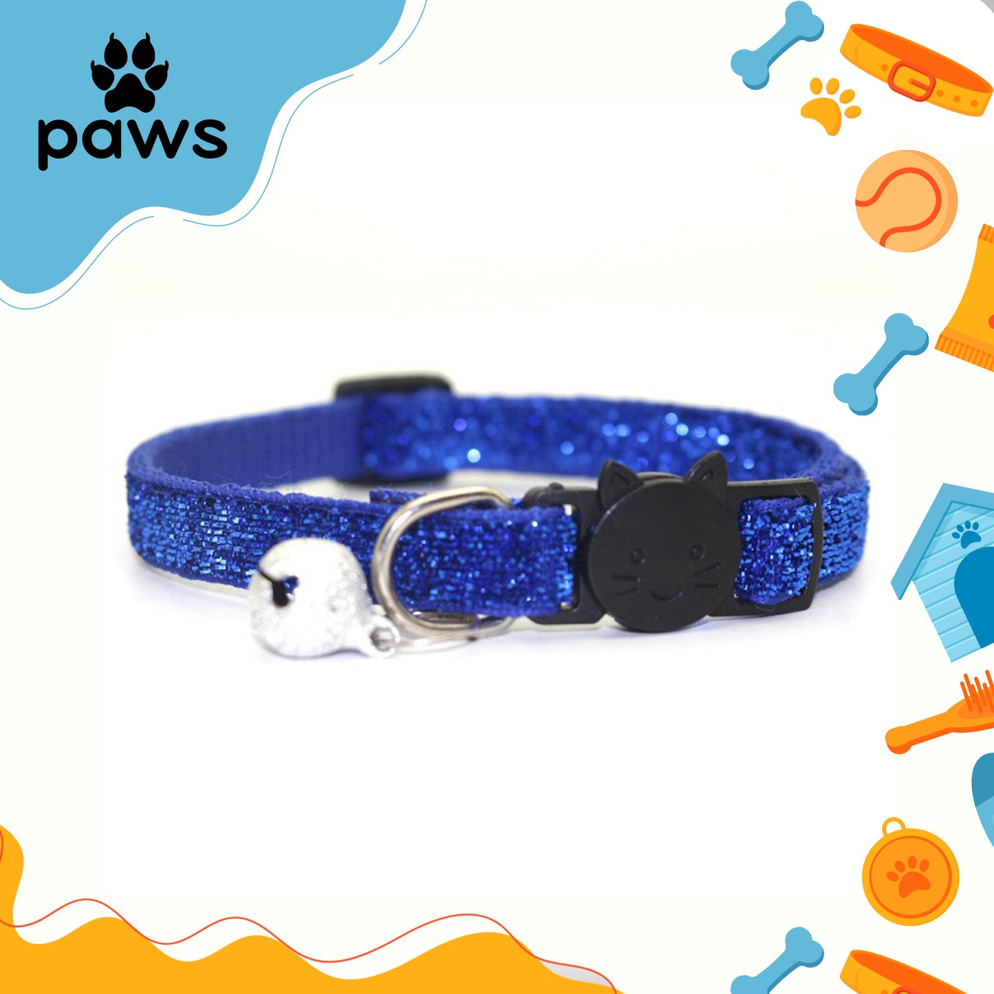 Coleira Glitter Gatos Azul P