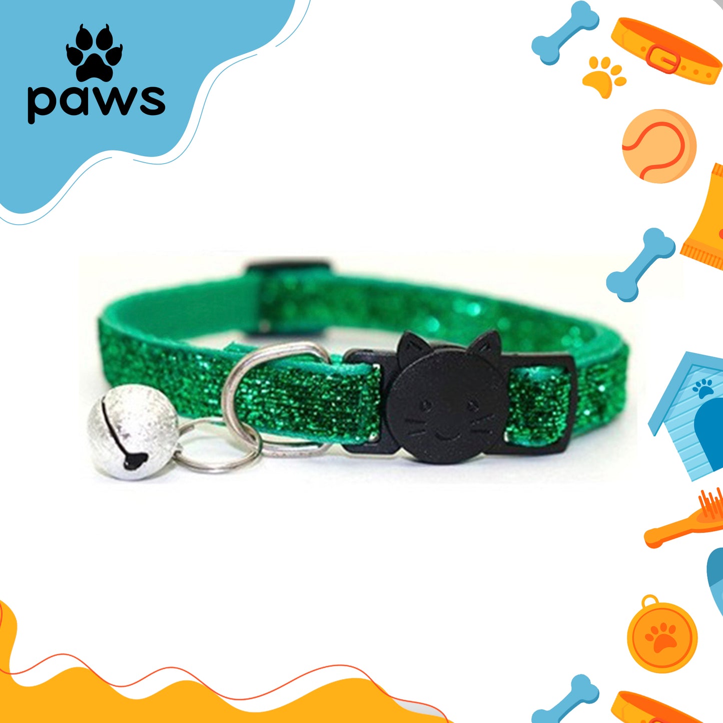Coleira Glitter Gatos Verde P