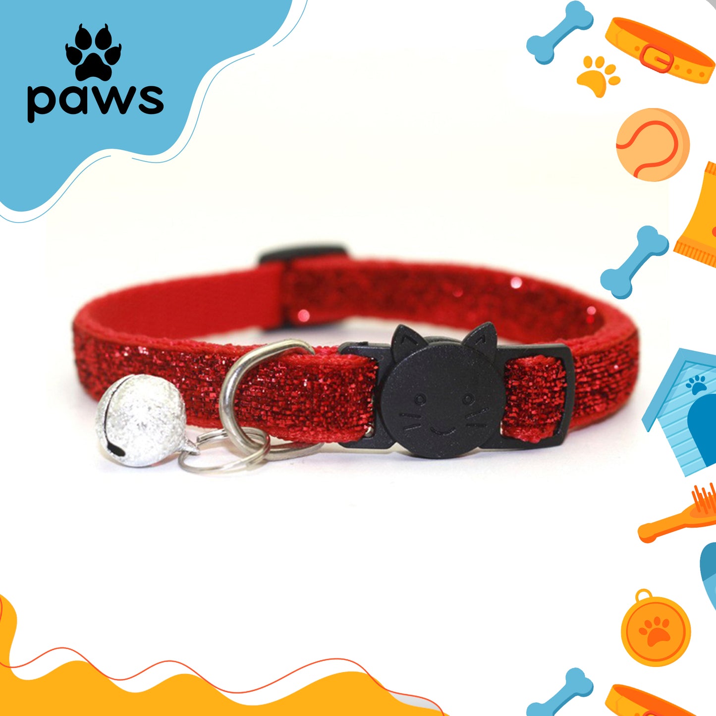 Coleira Glitter Gatos Vermelho P