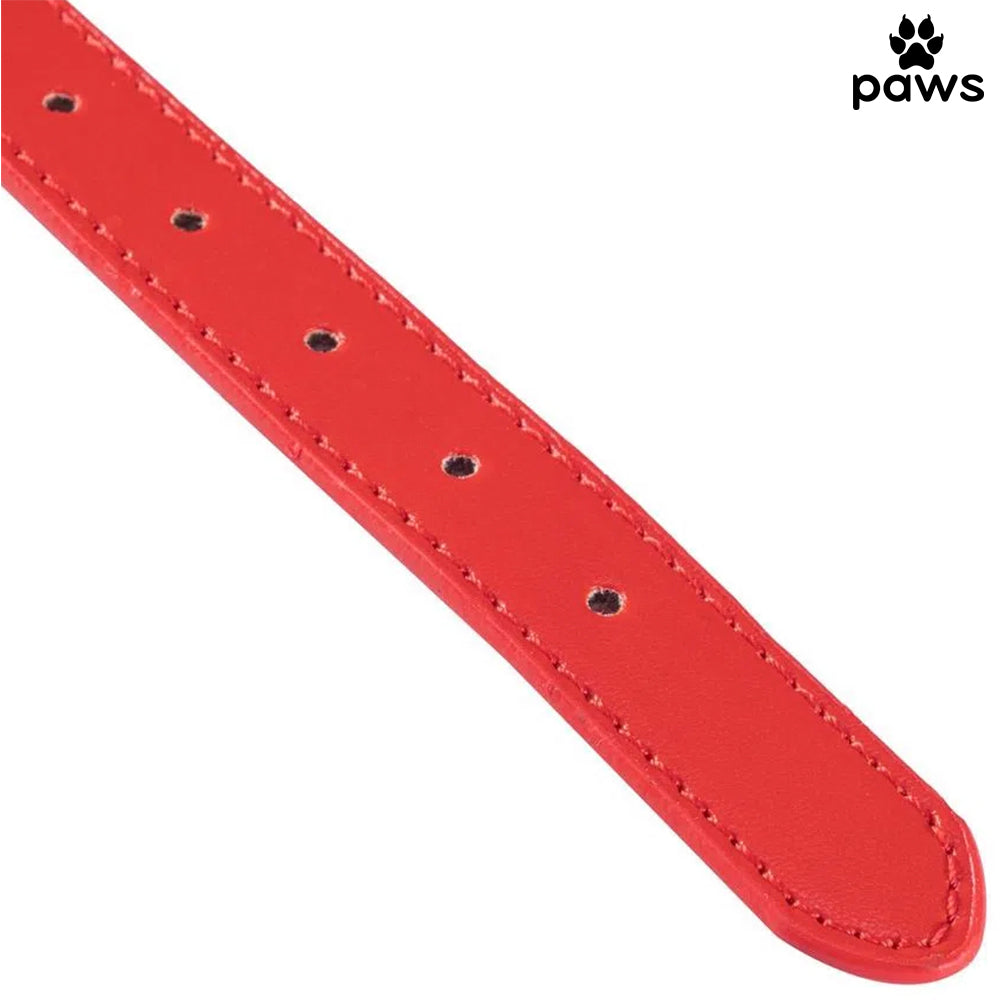 Coleira Couro Vermelho