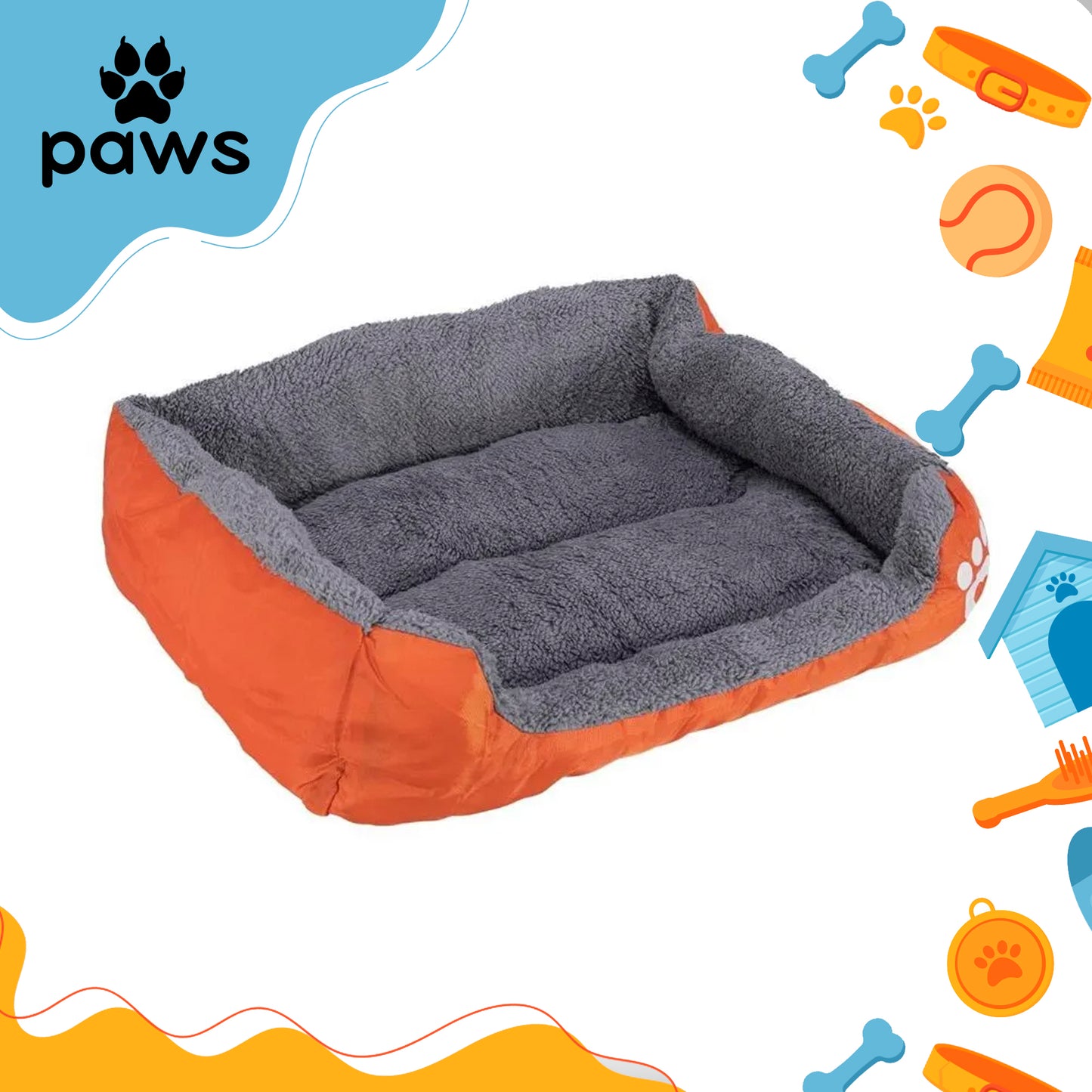 Cama Pelúciada com Patinhas Laranja