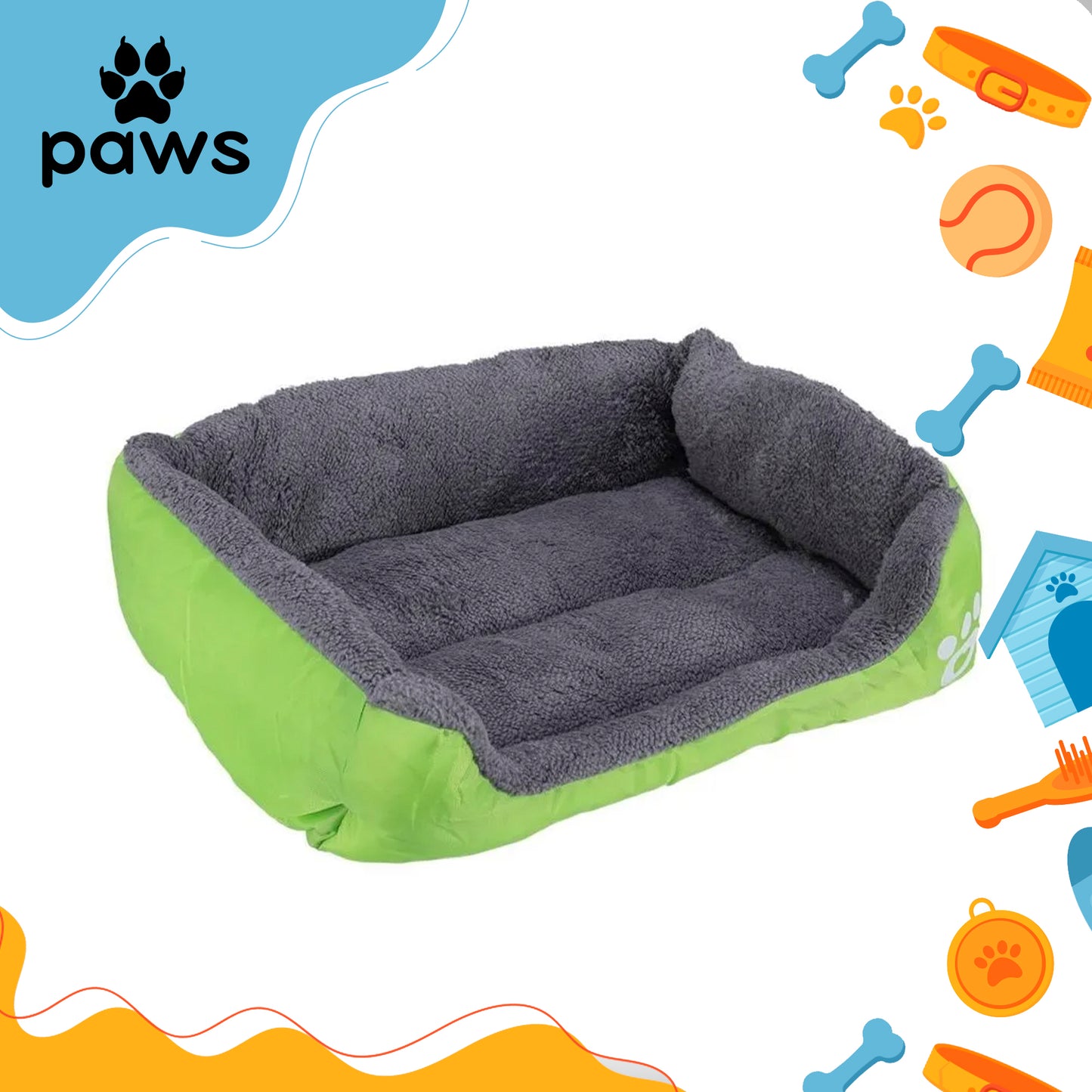 Cama Pelúciada com Patinhas Verde