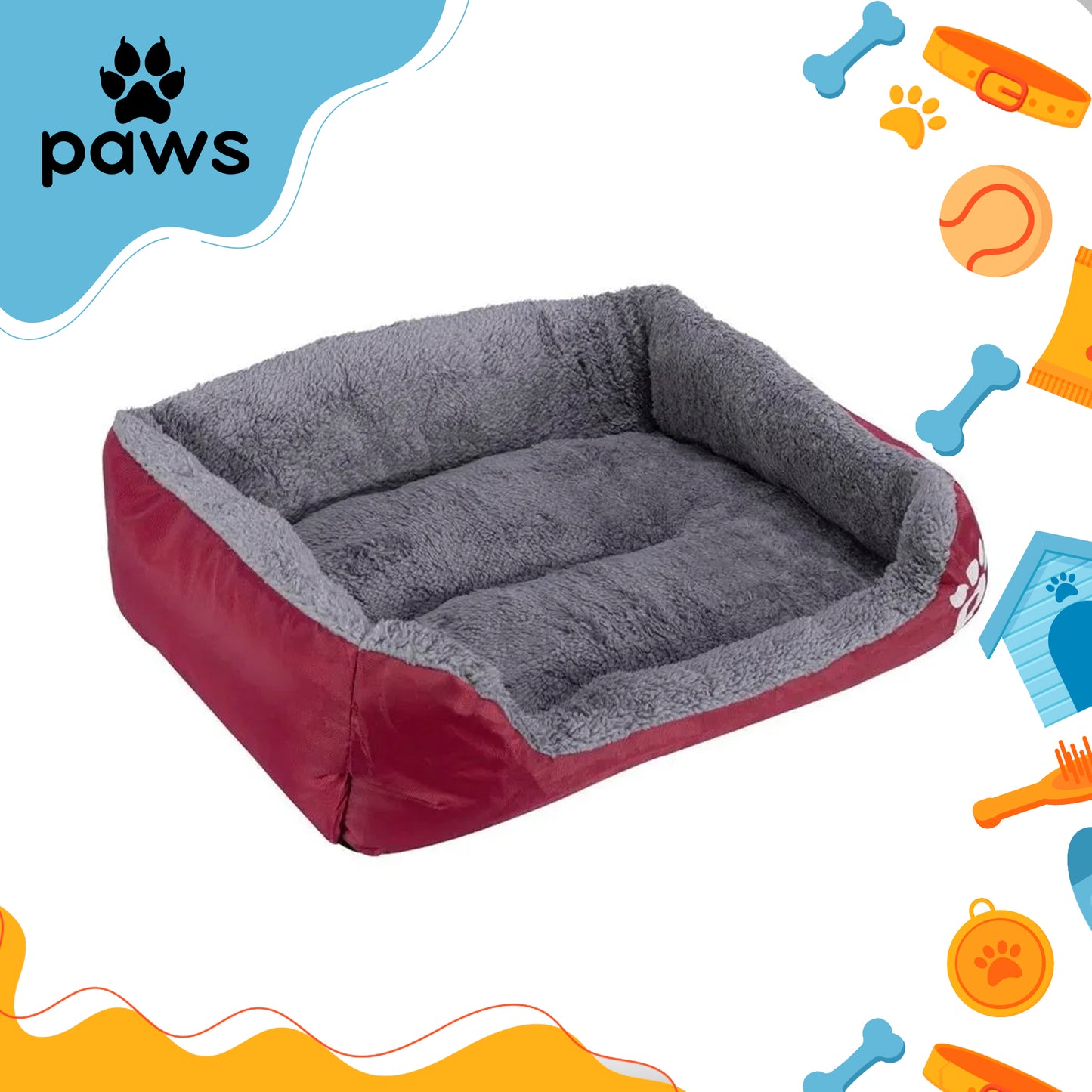 Cama Pelúciada com Patinhas Vermelha