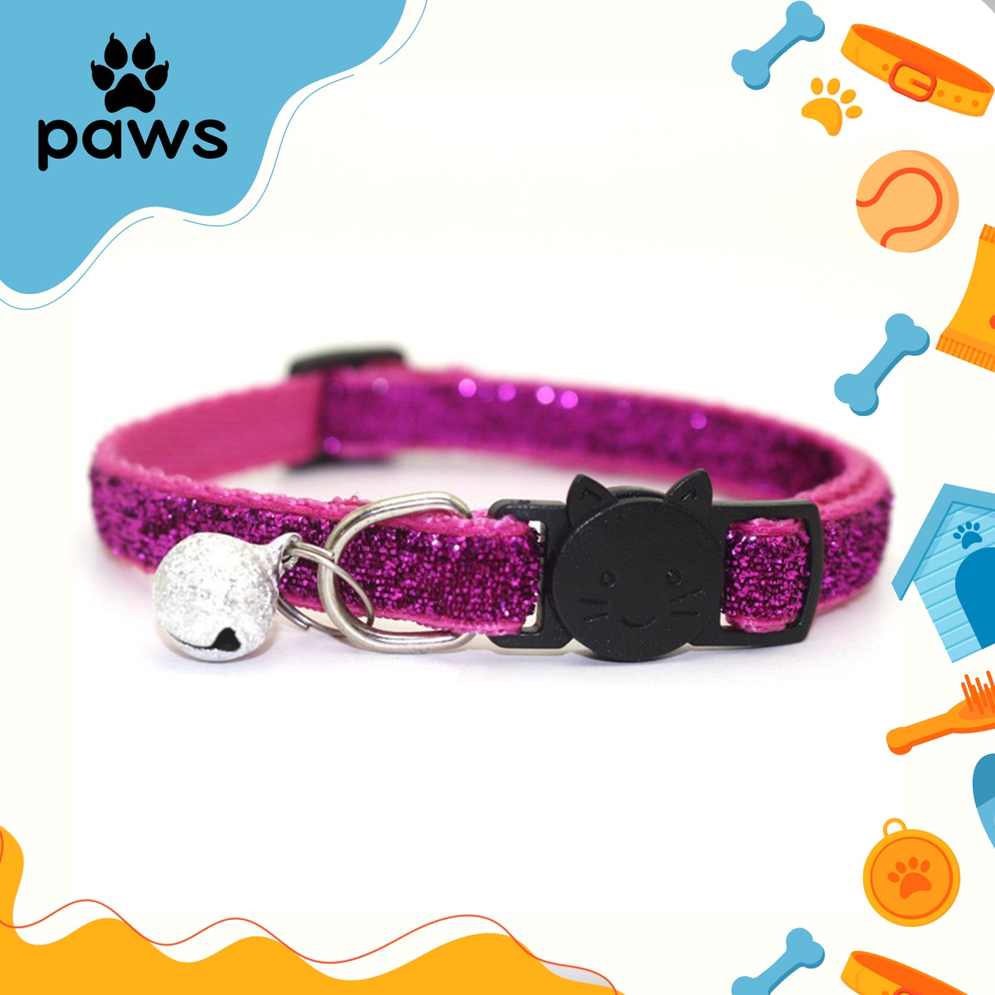 Coleira Glitter Gatos Pink P