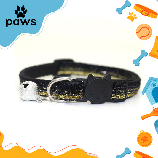 Coleira Glitter  Gatos Preto e Dourado P