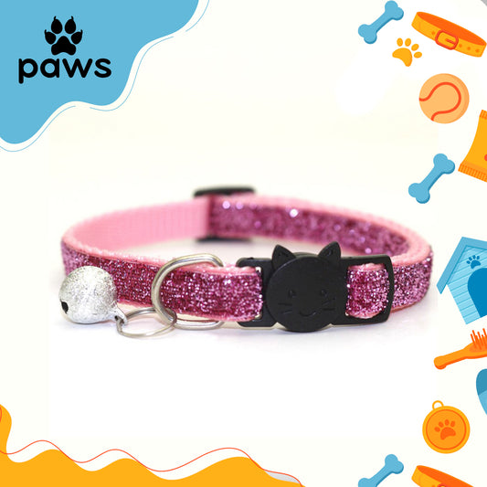 Coleira Glitter Gatos Rosa P