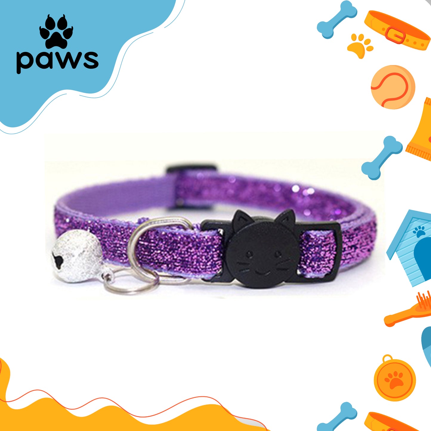 Coleira Glitter Gatos Roxo P