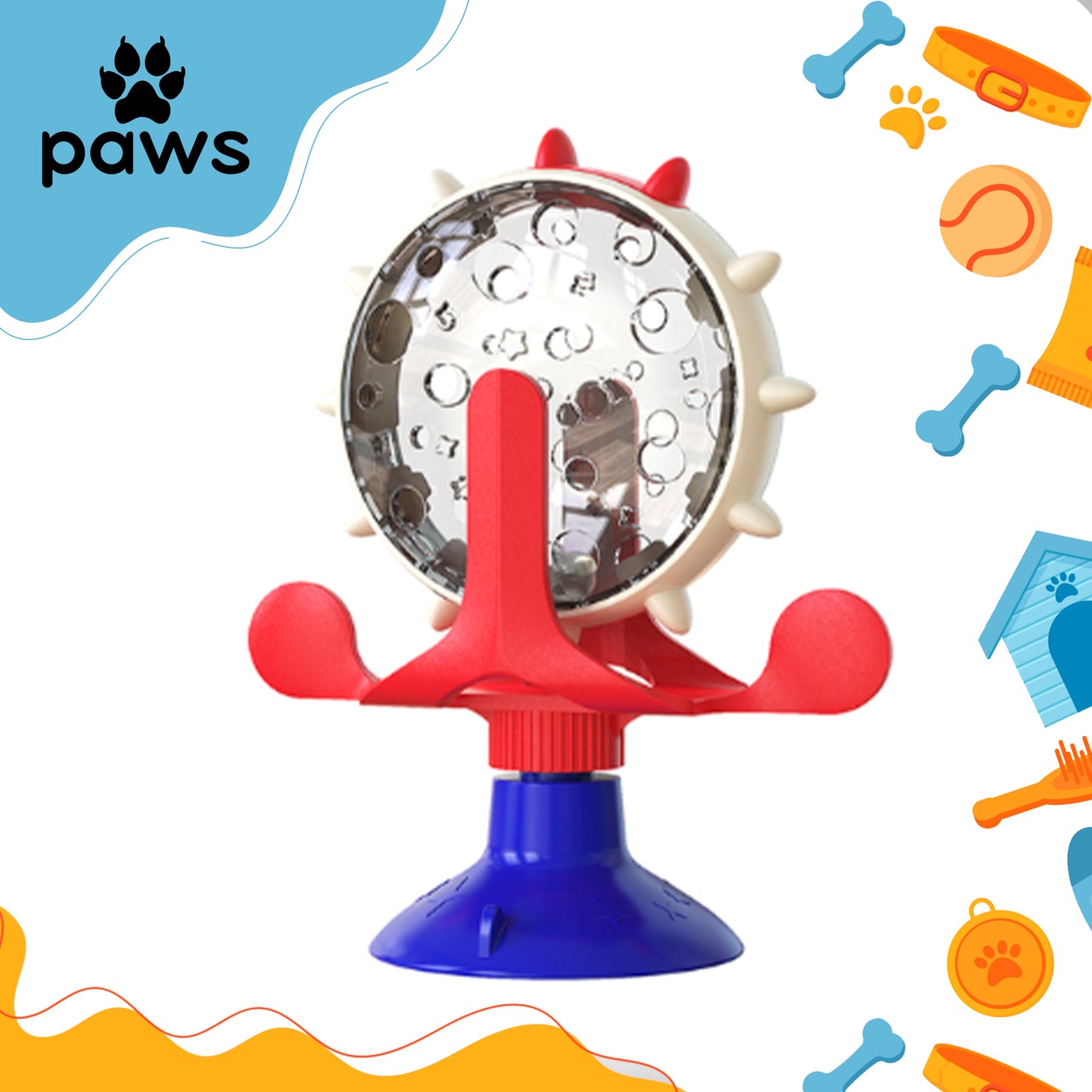 Dispensor De Ração Rotativo Vermelho e Azul